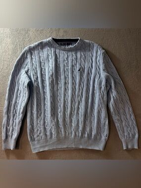 Nautica - Men's Light Blue Cable Knit Crewneck Sweater